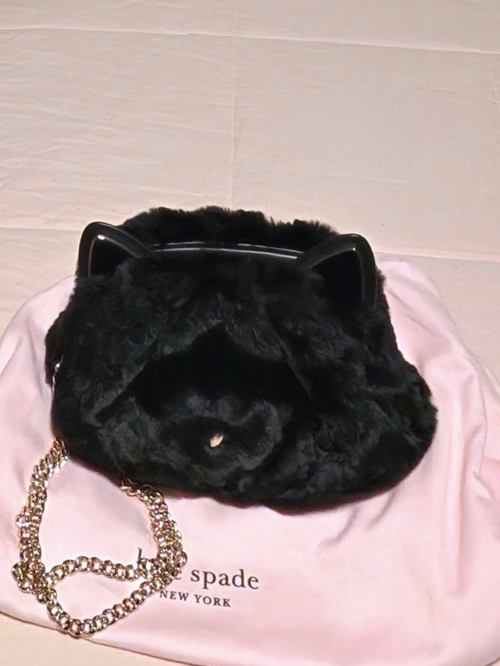 Kate Spade XFur Cat-Ear Crossbody Bag with Gold Chain(Aristocrats Collection